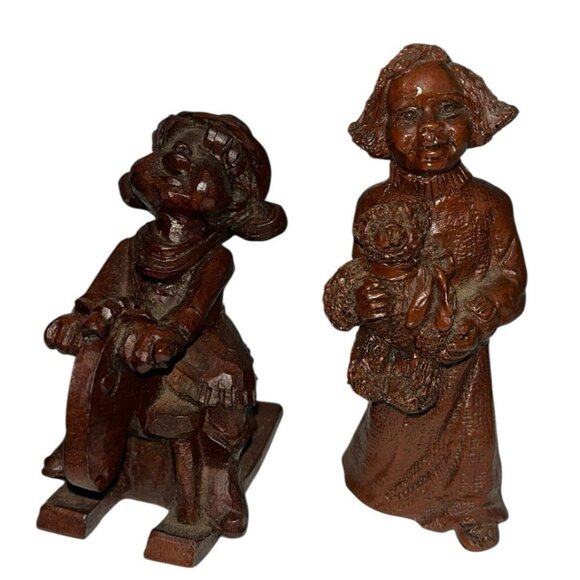 2 Statues Little Child Rocking Horse Roxanne Girl Holding Teddy Bear Figurine - Picture 1 of 10